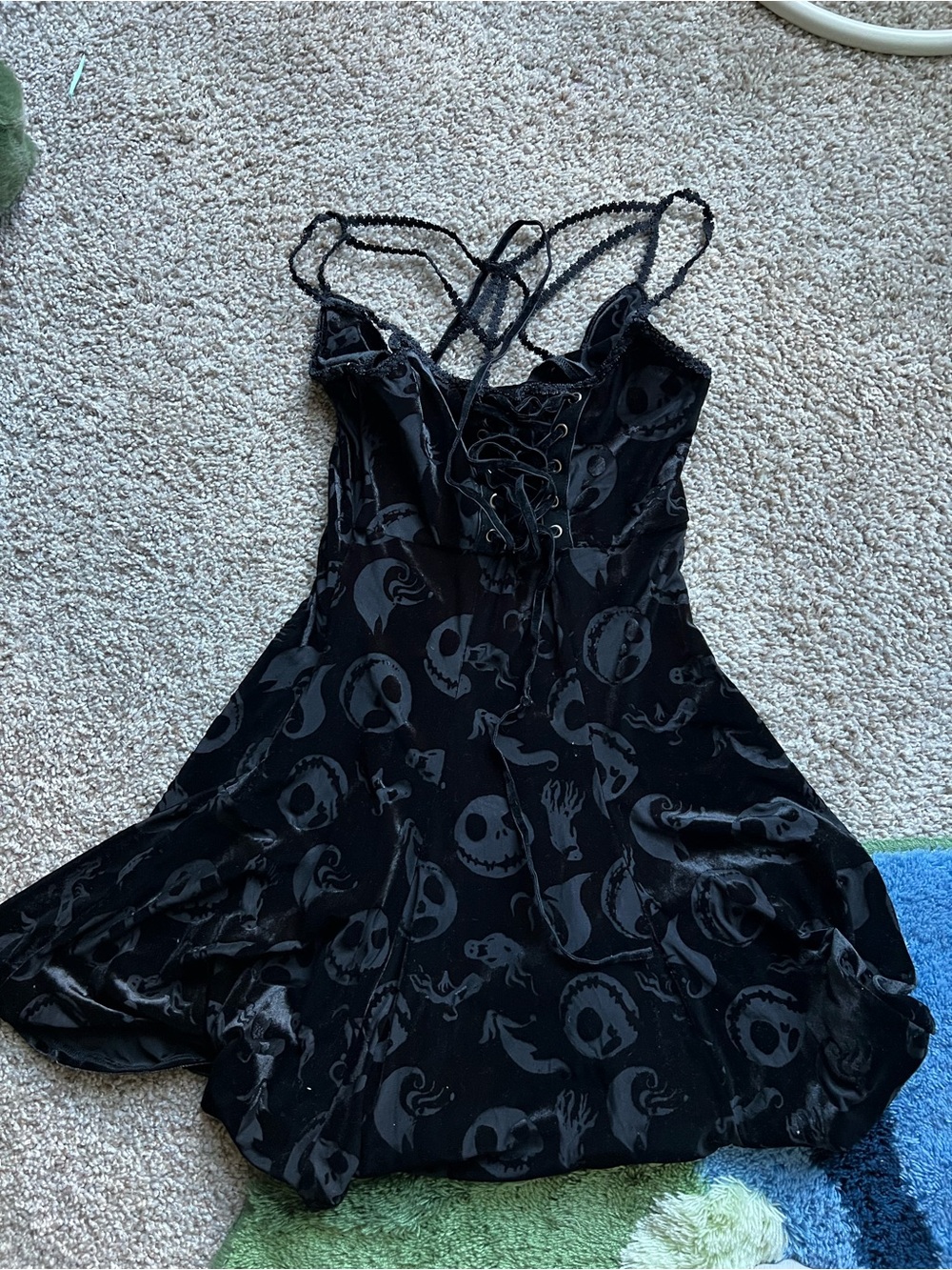 Nightmare Before Christmas Black Velvet Lace-Up Skater Dress